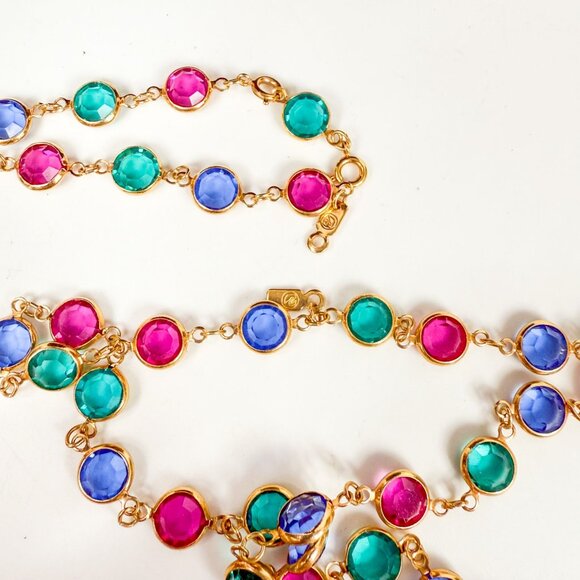 Swarovski Open Multicolor Bezel Crystals Gold Tone Necklace and bracelet set - Picture 4 of 4